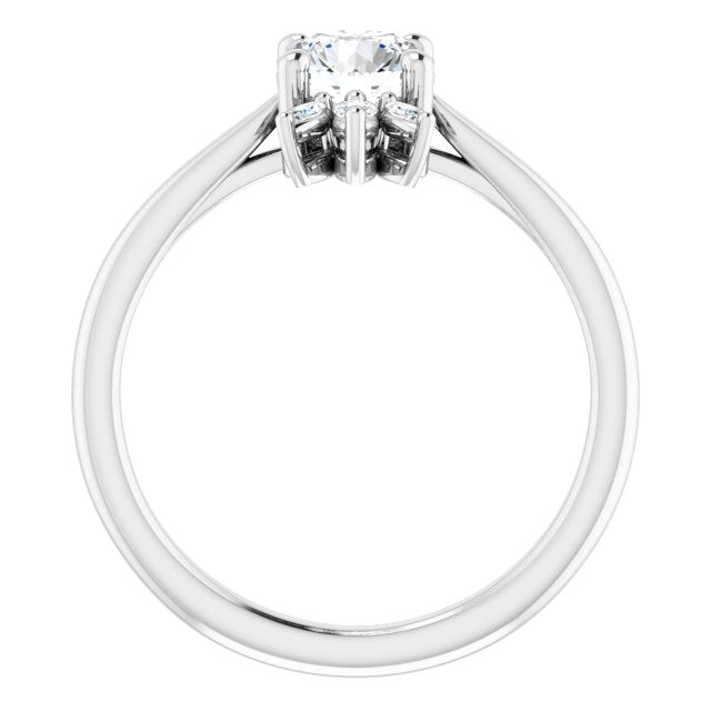 14K Gold Round Natural White Sapphire & Natural Diamond Accented Ring - White Gold - view 2
