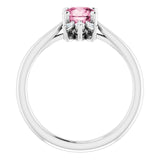 Platinum Round Natural Pink Tourmaline & Natural Diamond Accented Ring - view 2