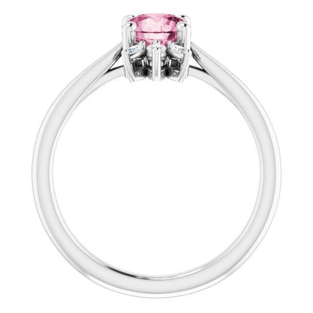 Platinum Round Natural Pink Tourmaline & Natural Diamond Accented Ring - view 2