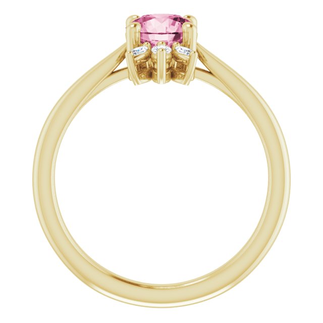 14K Gold Round Natural Pink Tourmaline & Natural Diamond Accented Ring - Yellow Gold - view 2