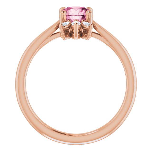 14K Gold Round Natural Pink Tourmaline & Natural Diamond Accented Ring - Rose Gold - view 2