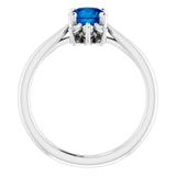 Platinum Round Natural Blue Sapphire & Natural Diamond Accented Ring - view 2