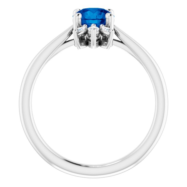 Platinum Round Natural Blue Sapphire & Natural Diamond Accented Ring - view 2