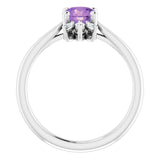 Platinum Round Natural Amethyst & Natural Diamond Accented Ring - view 2