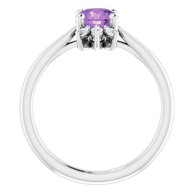 Platinum Round Natural Amethyst & Natural Diamond Accented Ring - view 2