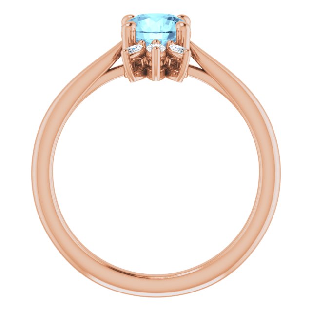 14K Gold Round Natural Aquamarine & Natural Diamond Accented Ring III - Rose Gold - view 2