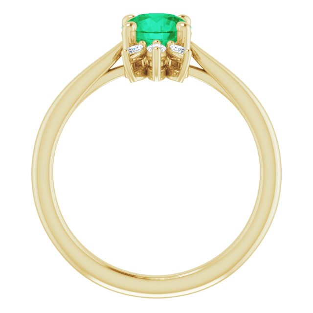14K Gold Round Natural Emerald & Natural Diamond Accented Ring – 6mm Stones - Yellow Gold - view 2