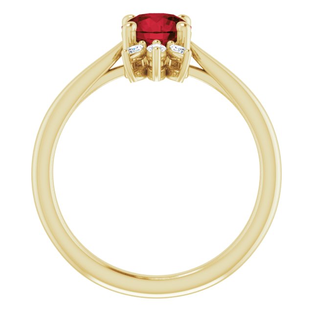 14K Gold Round Natural Mozambique Garnet & Natural Diamond Accented Ring – 6mm Stones - Yellow Gold - view 2