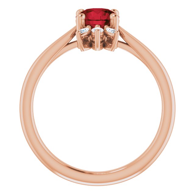 14K Gold Round Natural Mozambique Garnet & Natural Diamond Accented Ring – 6mm Stones - Rose Gold - view 2