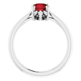 14K Gold Round Natural Mozambique Garnet & Natural Diamond Accented Ring – 6mm Stones - White Gold - view 2