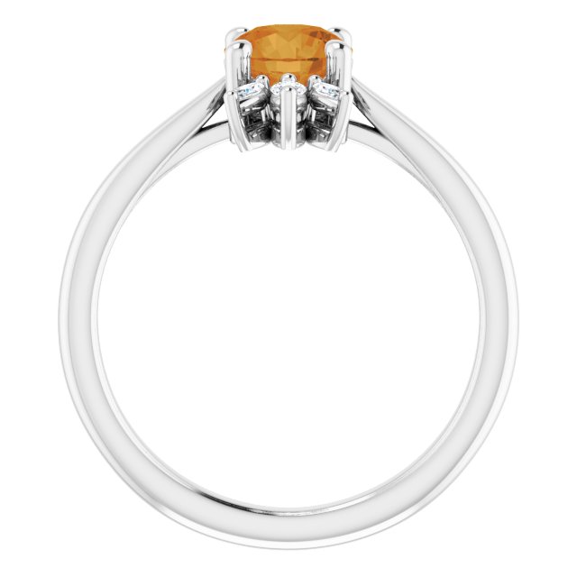 Platinum Round Natural Citrine & Natural Diamond Accented Ring - view 2