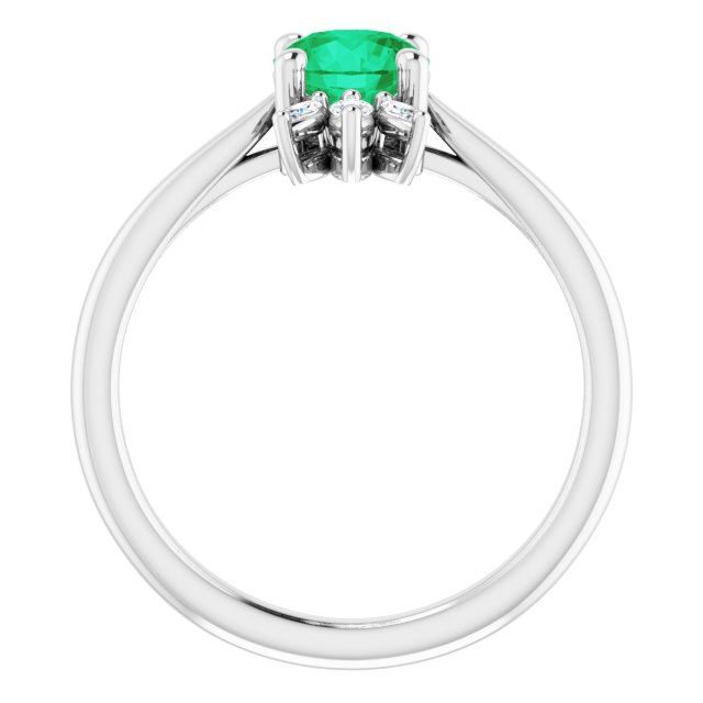 14K Gold Round Natural Emerald & Natural Diamond Accented Ring – 6mm Stones - White Gold - view 2