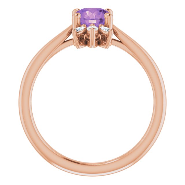 14K Gold Round Natural Amethyst & Natural Diamond Accented Ring – 6mm Stones - Rose Gold - view 2