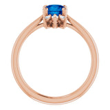 14K Gold Round Natural Blue Sapphire & Natural Diamond Accented Ring - Rose Gold - view 2