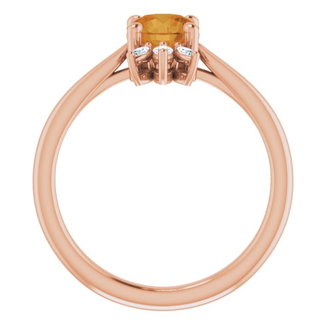 14K Gold Round Natural Citrine & Natural Diamond Accented Ring – 6mm Stones - Rose Gold - view 2