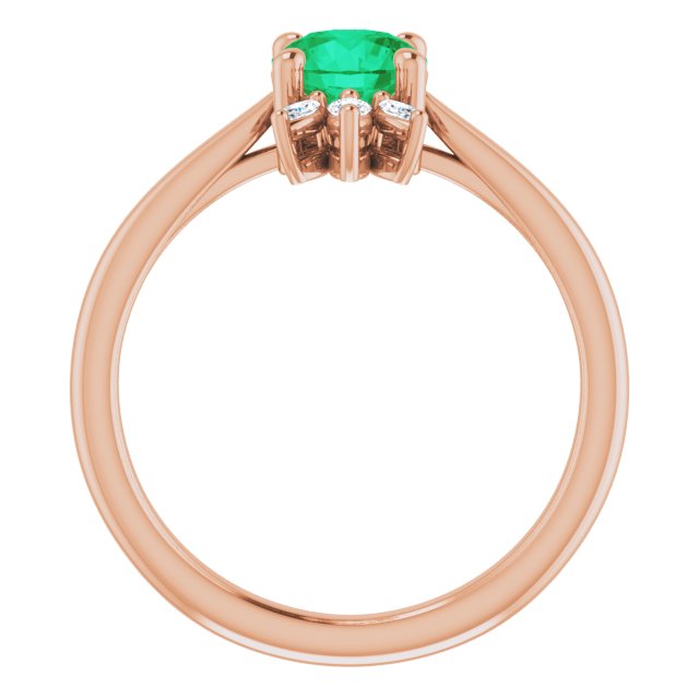 14K Gold Round Natural Emerald & Natural Diamond Accented Ring – 6mm Stones - Rose Gold - view 2
