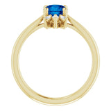 14K Gold Round Natural Blue Sapphire & Natural Diamond Accented Ring - Yellow Gold - view 2