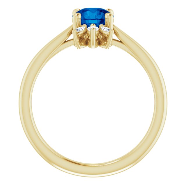 14K Gold Round Natural Blue Sapphire & Natural Diamond Accented Ring - Yellow Gold - view 2