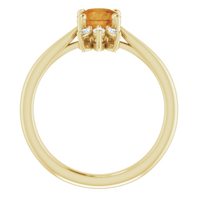 14K Gold Round Natural Citrine & Natural Diamond Accented Ring – 6mm Stones - Yellow Gold - view 2