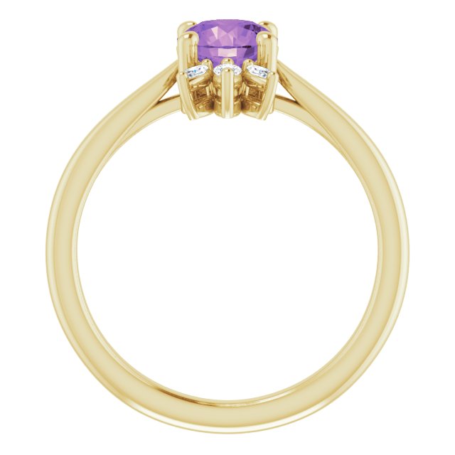 14K Gold Round Natural Amethyst & Natural Diamond Accented Ring – 6mm Stones - Yellow Gold - view 2