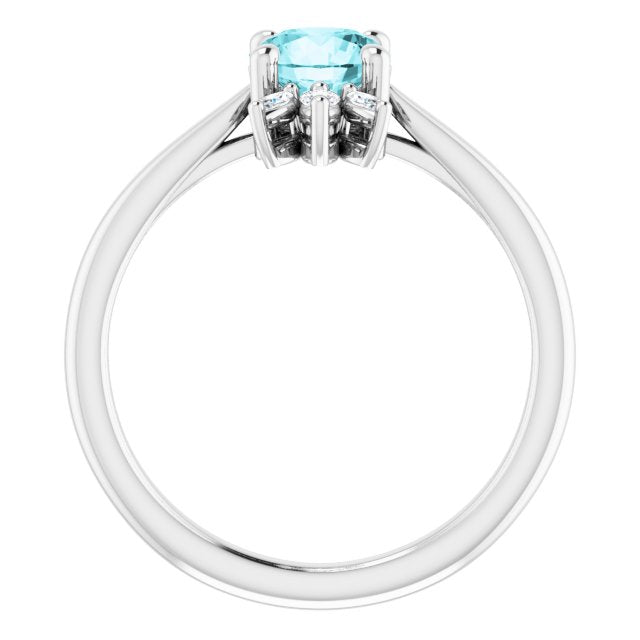 14K Gold Round Natural Blue Zircon & Natural Diamond Accented Ring – 6mm Stones - White Gold - view 2