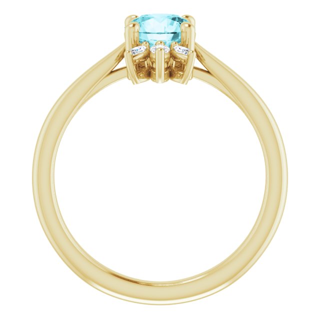 14K Gold Round Natural Blue Zircon & Natural Diamond Accented Ring – 6mm Stones - Yellow Gold - view 2