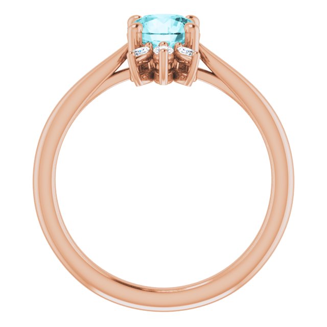 14K Gold Round Natural Blue Zircon & Natural Diamond Accented Ring – 6mm Stones - Rose Gold - view 2