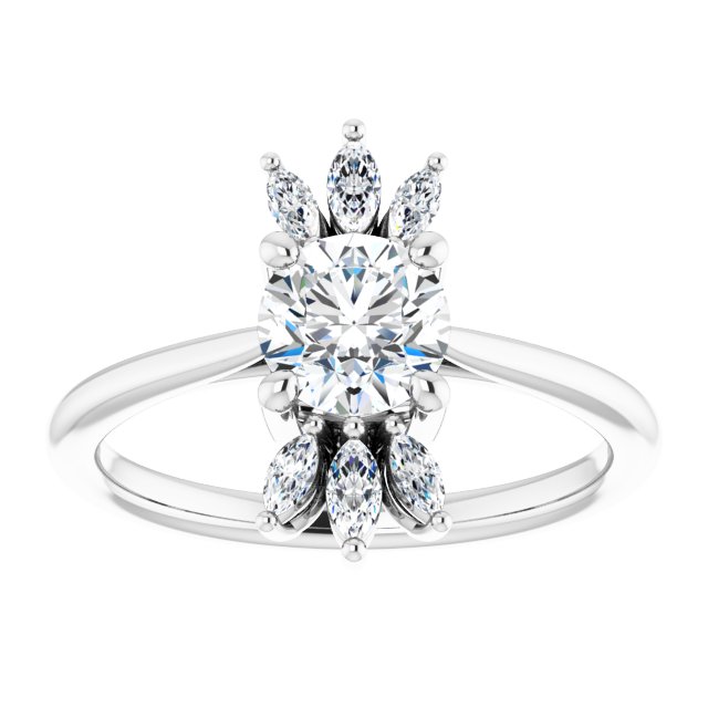 Platinum Round Natural White Sapphire & Natural Diamond Accented Ring - view 3