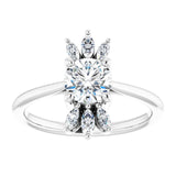 14K Gold Round Natural White Sapphire & Natural Diamond Accented Ring - White Gold - view 3