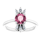 Platinum Round Natural Pink Tourmaline & Natural Diamond Accented Ring - view 3