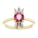 14K Gold Round Natural Pink Tourmaline & Natural Diamond Accented Ring - Yellow Gold - view 3