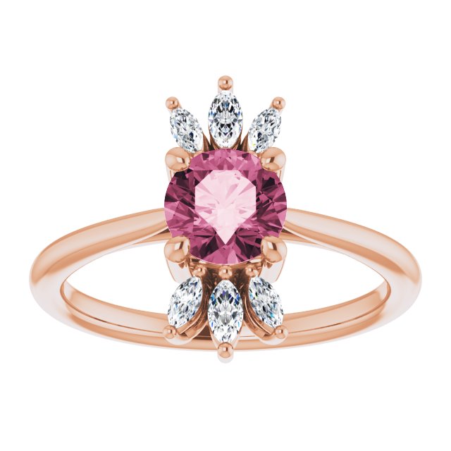 14K Gold Round Natural Pink Tourmaline & Natural Diamond Accented Ring - Rose Gold - view 3