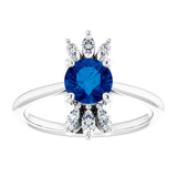 14K Gold Round Natural Blue Sapphire & Natural Diamond Accented Ring - White Gold - view 3