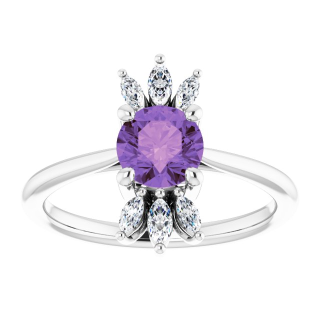 Platinum Round Natural Amethyst & Natural Diamond Accented Ring - view 3