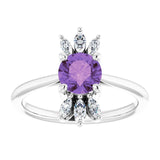 14K Gold Round Natural Amethyst & Natural Diamond Accented Ring – 6mm Stones - White Gold - view 3