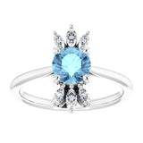 Platinum Round Natural Aquamarine & Natural Diamond Accented Ring III - view 3
