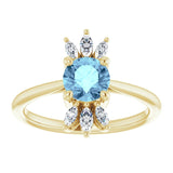14K Gold Round Natural Aquamarine & Natural Diamond Accented Ring III - Yellow Gold - view 3