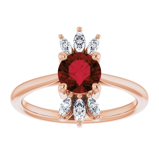 14K Gold Round Natural Mozambique Garnet & Natural Diamond Accented Ring – 6mm Stones - Rose Gold - view 3
