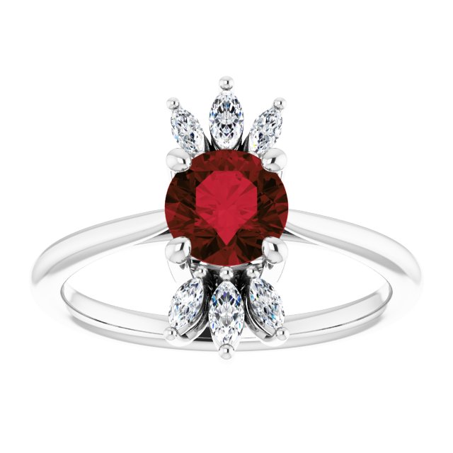 14K Gold Round Natural Mozambique Garnet & Natural Diamond Accented Ring – 6mm Stones - White Gold - view 3