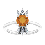 14K Gold Round Natural Citrine & Natural Diamond Accented Ring – 6mm Stones - White Gold - view 3