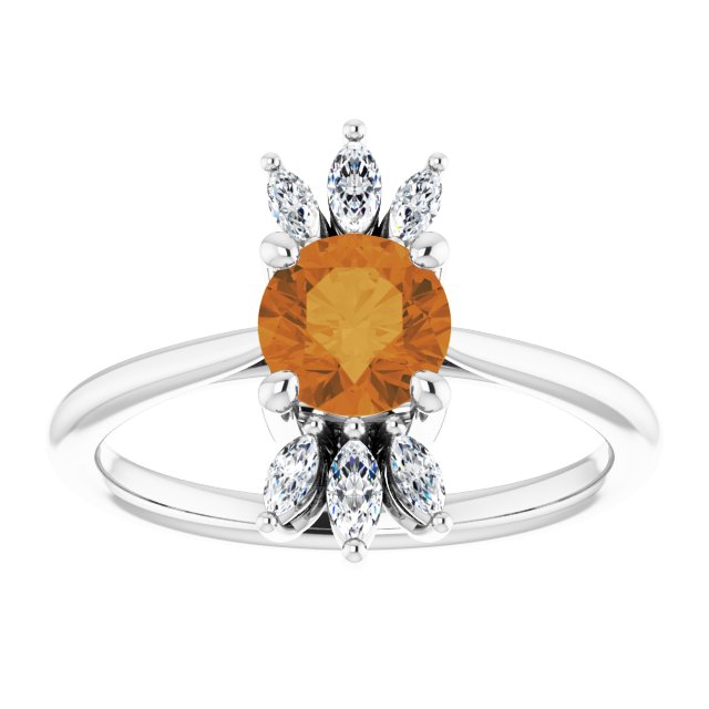 14K Gold Round Natural Citrine & Natural Diamond Accented Ring – 6mm Stones - White Gold - view 3
