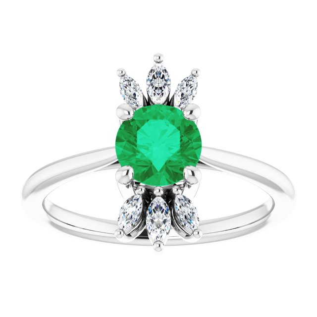 Platinum Round Natural Emerald & Natural Diamond Accented Ring - view 3