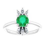 14K Gold Round Natural Emerald & Natural Diamond Accented Ring – 6mm Stones - White Gold - view 3