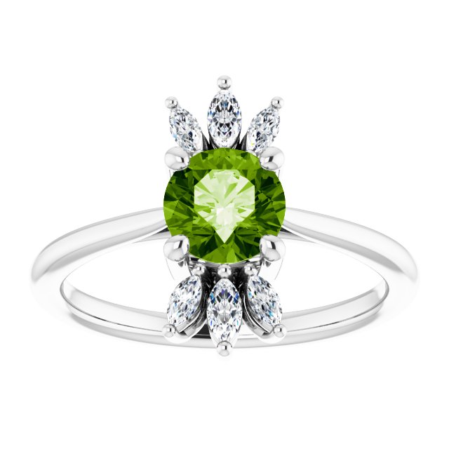 Platinum Round Natural Peridot & Natural Diamond Accented Ring - view 3