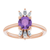 14K Gold Round Natural Amethyst & Natural Diamond Accented Ring – 6mm Stones - Rose Gold - view 3