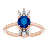 14K Gold Round Natural Blue Sapphire & Natural Diamond Accented Ring - Rose Gold - view 3