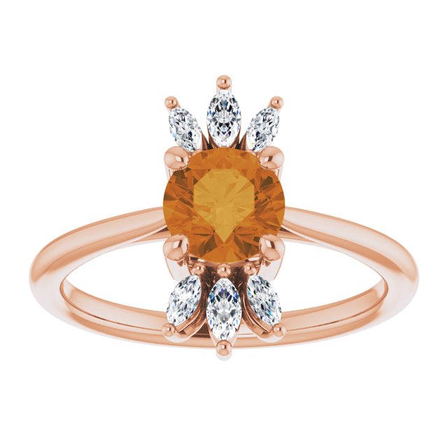 14K Gold Round Natural Citrine & Natural Diamond Accented Ring – 6mm Stones - Rose Gold - view 3