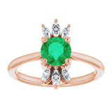 14K Gold Round Natural Emerald & Natural Diamond Accented Ring – 6mm Stones - Rose Gold - view 3