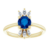 14K Gold Round Natural Blue Sapphire & Natural Diamond Accented Ring - Yellow Gold - view 3