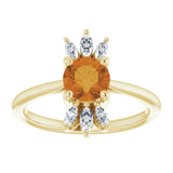 14K Gold Round Natural Citrine & Natural Diamond Accented Ring – 6mm Stones - Yellow Gold - view 3